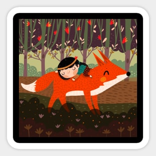 Red fox and girl Sticker